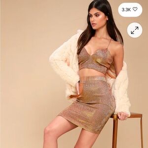 Lulus Shimmer And Shake Iridescent Gold Two Piece Dress - Size M